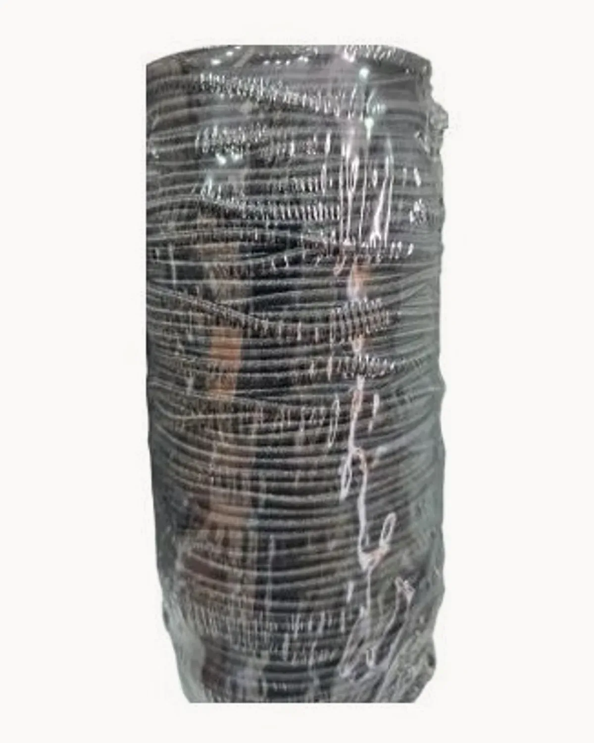 A wrapped roll of black braided elastic