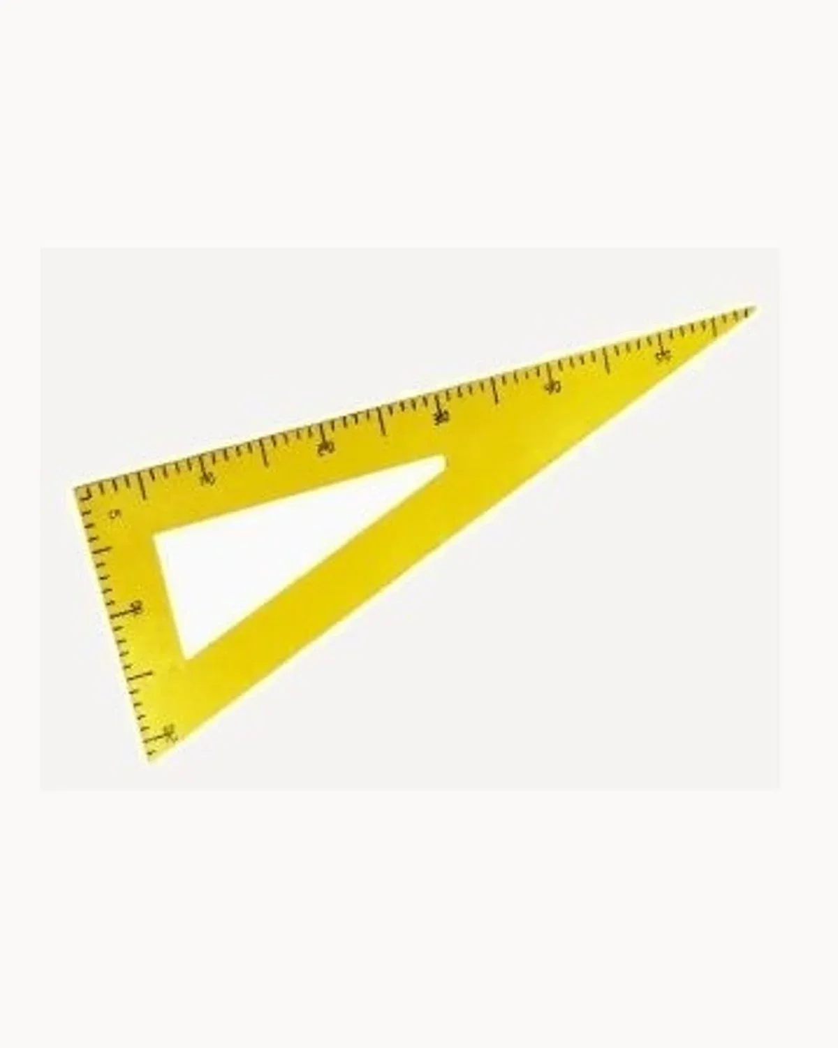 A plain yellow set square with graduated edges